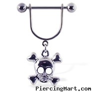 Nipple ring with dangling happy skull
