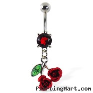 Navel ring with dangling rose cherries