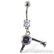 Navel ring with dangling hair dryer