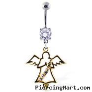 Navel Ring with Dangling Yellow Angel with Gems