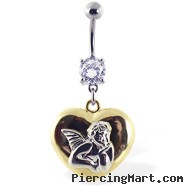 Navel Ring with Dangling Yellow Heart with Angel