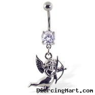 Navel ring with dangling cupid