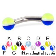 Curved barbell with striped balls, 10 ga