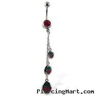 Belly button ring with dangling strawberries