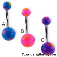 Belly ring with multicolor stars