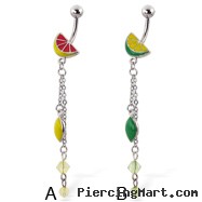 Enamel colored citrus navel ring with beads and dangles