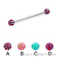 Long barbell (industrial barbell) with acrylic checkered balls, 12 ga
