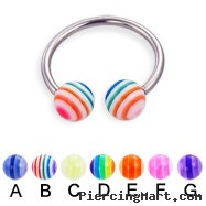 Circular barbell with acrylic layered balls, 16 ga