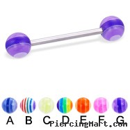 Straight barbell with acrylic layered balls, 16 ga