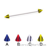 Long barbell (industrial barbell) with double striped cones, 16 ga