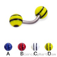 Titanium curved barbell with double striped balls, 14 ga