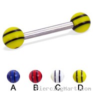 Straight barbell with double striped balls, 12 ga