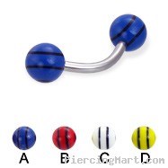 Curved barbell with double striped balls, 14 ga