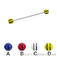 Long barbell (industrial barbell) with double striped balls, 16 ga