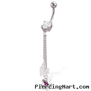 Belly button ring with flower and butterfly on chains