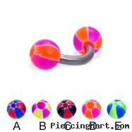 Titanium curved barbell with balloon balls, 12 ga