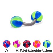 Titanium curved barbell with balloon balls, 14 ga