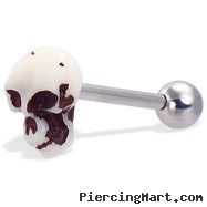 Tongue ring with acrylic skull, 12 ga