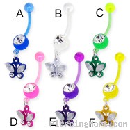 Bioplast belly button ring with dangling jeweled butterfly