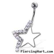 Half-jeweled hollow star navel ring