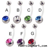 Bioplast jeweled belly button ring with steel balls