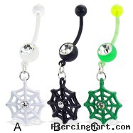 Bioplast belly button ring with dangling web