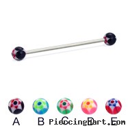 Long barbell (industrial barbell) with acrylic star balls, 14 ga