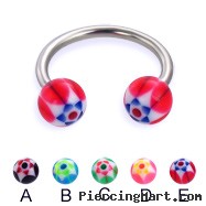 Circular barbell with acrylic star balls, 14 ga