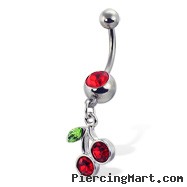 Belly Button Ring With Jeweled Cherry
