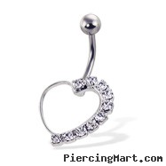 Half-jeweled hollow heart belly button ring