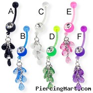 Bioplast belly button ring with teardrop gems on dangle