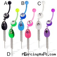 Bioplast belly button ring with gem and dangle