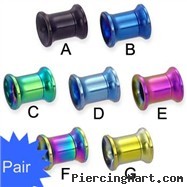 Pair Of Titanium Anodized Tunnels with One Flare End And One Screw-Off End