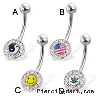 Jeweled logo belly button ring