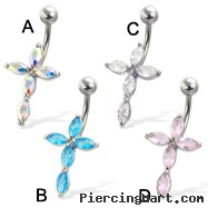 Cross of gems belly button ring