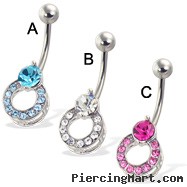 Belly button ring with big gem and jeweled ring