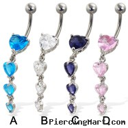 Dangling hearts belly button ring