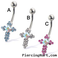 Jeweled cross navel ring