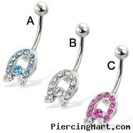 Jeweled horseshoe belly button ring