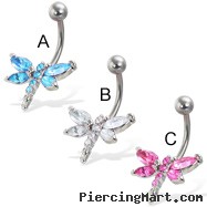 Jeweled dragonfly belly button ring