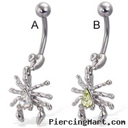 Belly button ring with dangling scorpion
