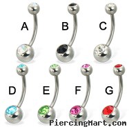 Double jeweled belly button ring, 16 ga