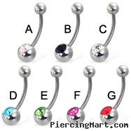 Jeweled belly button ring, 16 ga