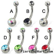 Double jeweled navel ring, 12 ga