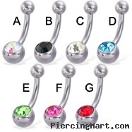 Jeweled belly button ring, 12 ga