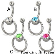 Jeweled door knocker belly ring, 12 ga