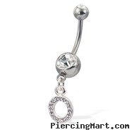 Initial belly button ring, letter O