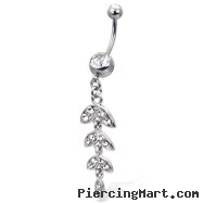 Jeweled vine with leaves belly button ring