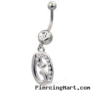 Jeweled zodiac belly button ring, Cancer