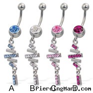 Jeweled belly button ring with dangling multi-stick charm